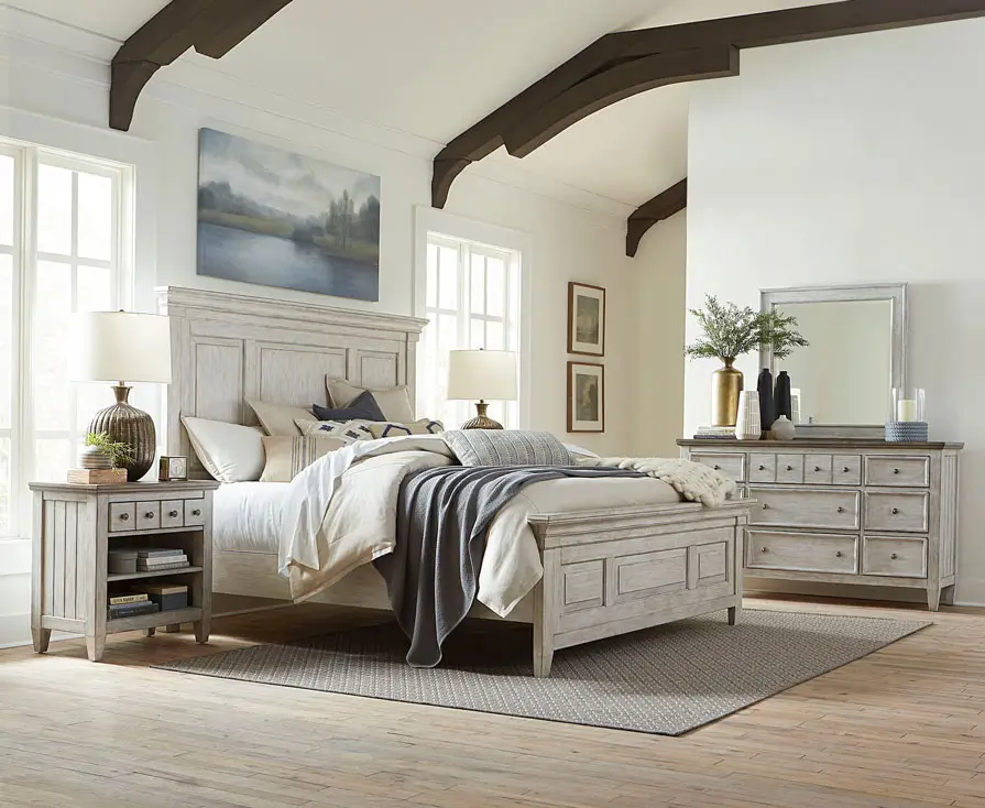 Cozy bedroom with rustic wooden furniture set