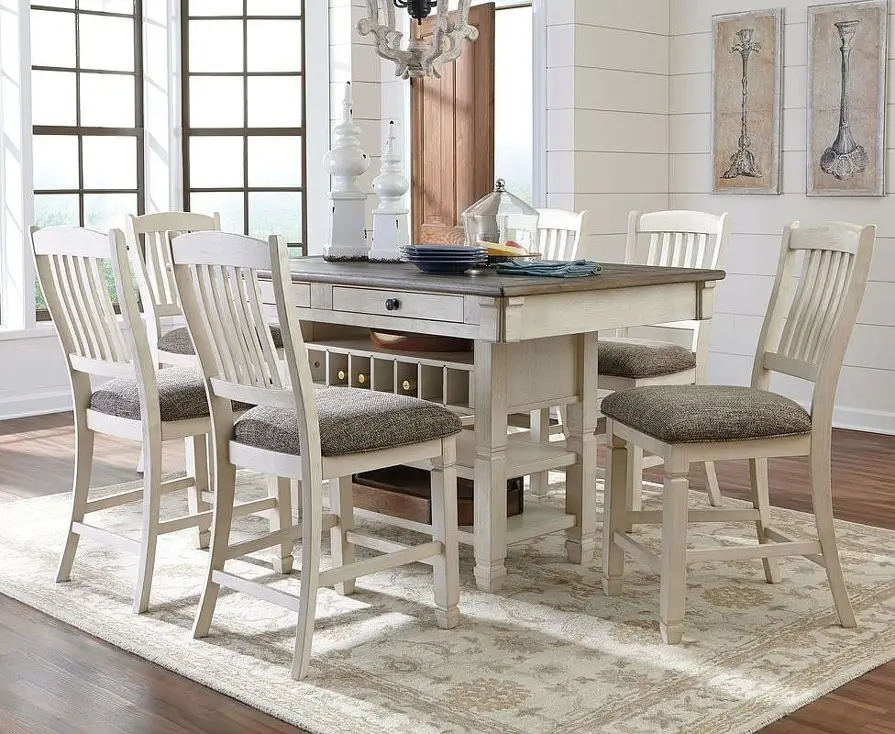 Rustic dining room set with six chairs