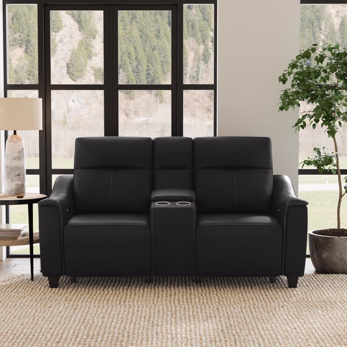 Walter Coal Leather Power Reclining Loveseat with Console & Power Headrests - Image 7