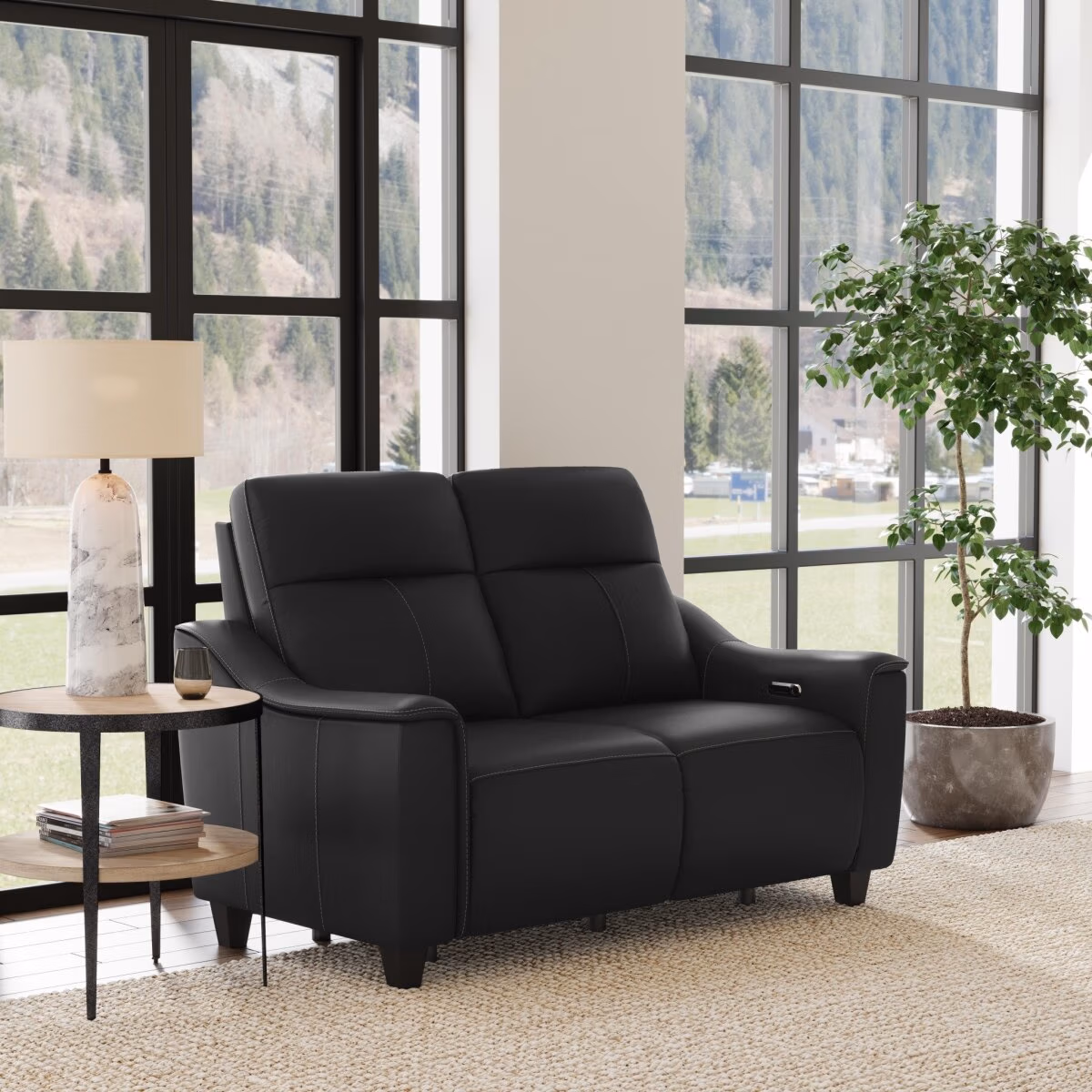 Walter Coal Leather Power Reclining Loveseat with Power Headrests - Image 3