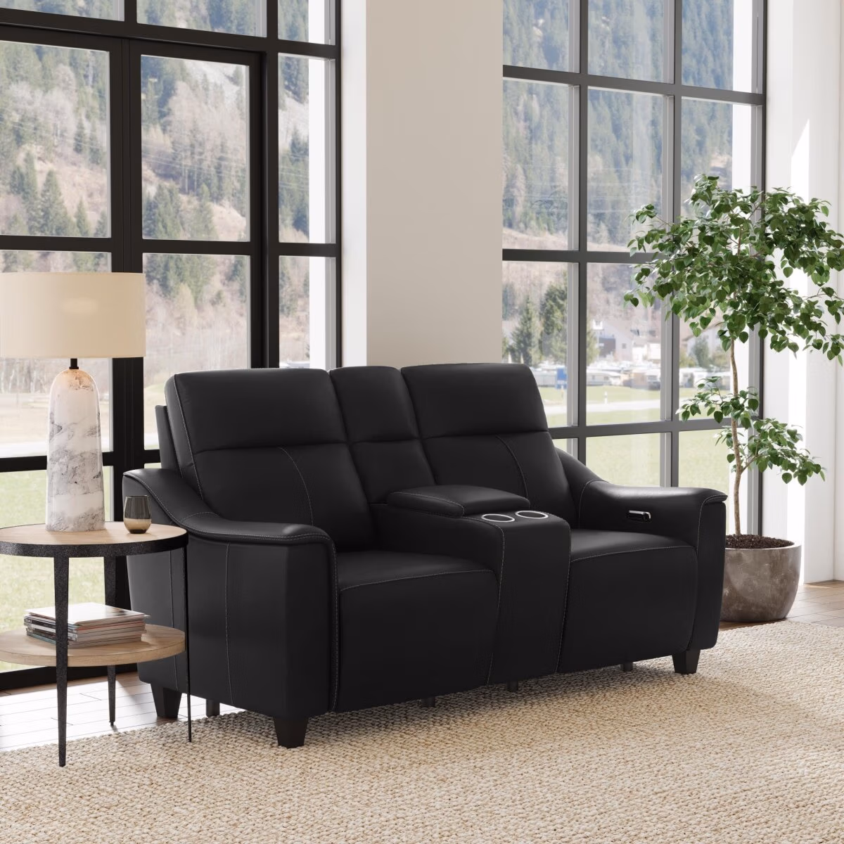 Walter Coal Leather Power Reclining Loveseat with Console & Power Headrests - Image 3