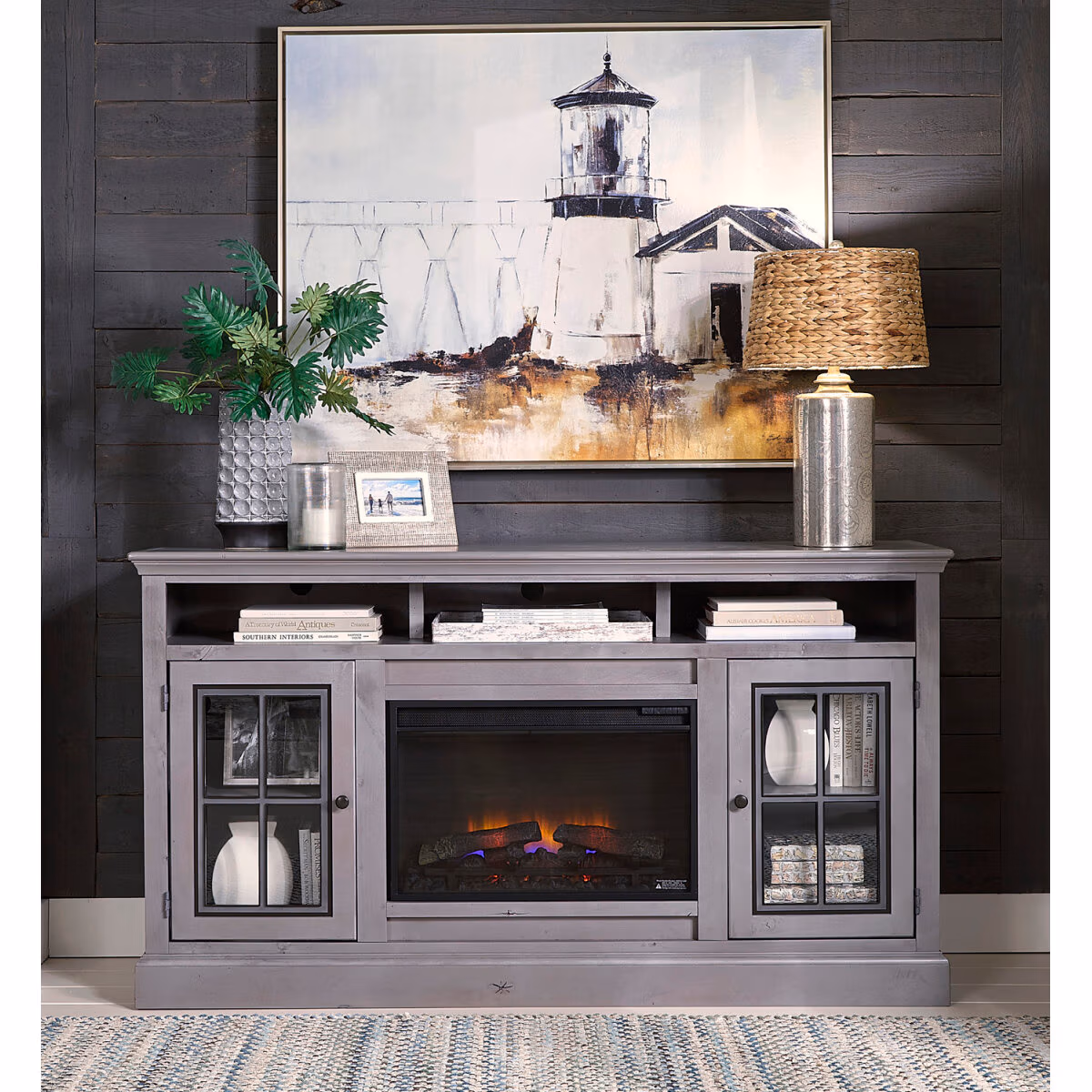 Churchill 70" Highboy Fireplace Console DR1954-GRY - Image 3