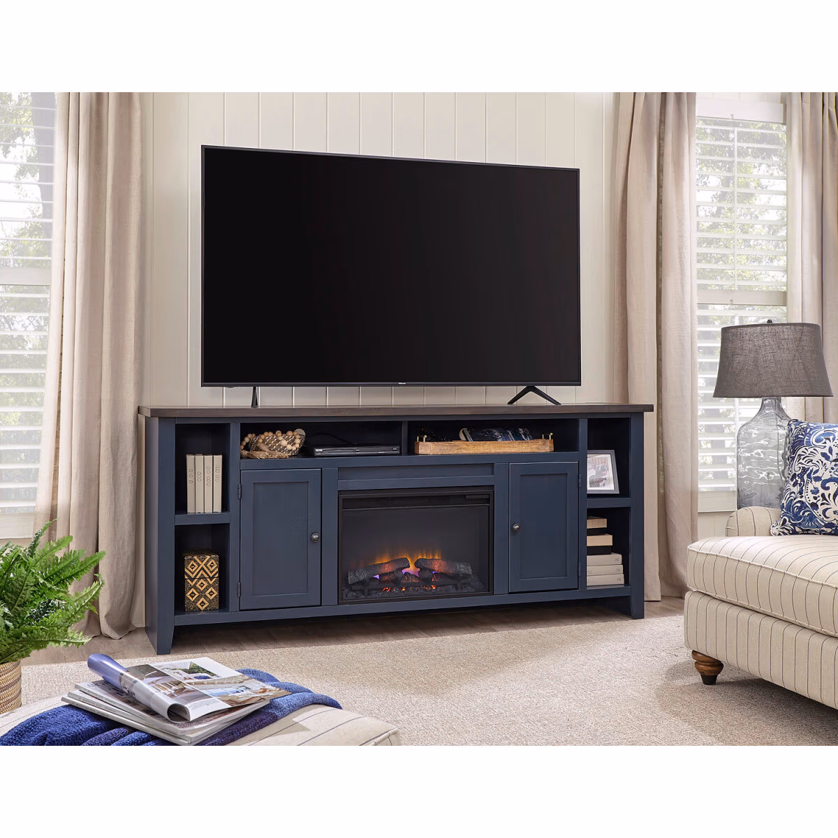 Eastport 84" Fireplace Console W/ 2 Doors WME1902-DBK - Image 3