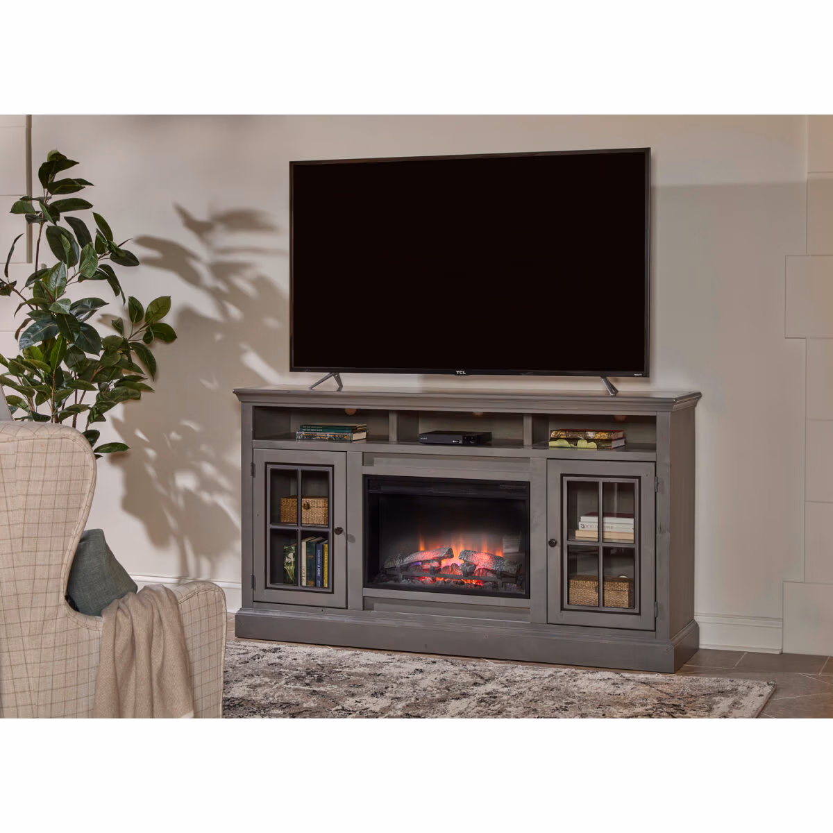 Churchill 70" Highboy Fireplace Console DR1954-GRY - Image 4