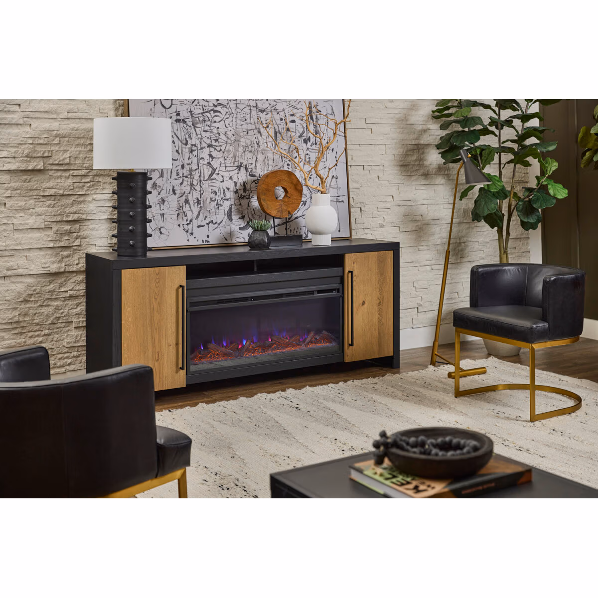 Edison 77" Fireplace Console W/ 42" Insert KEE1950SST-BLK - Image 3