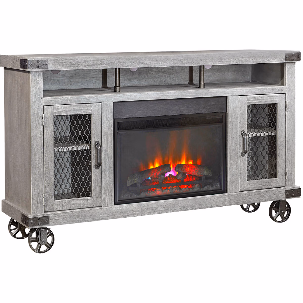 Industrial 62" Highboy Fireplace Console - Image 4