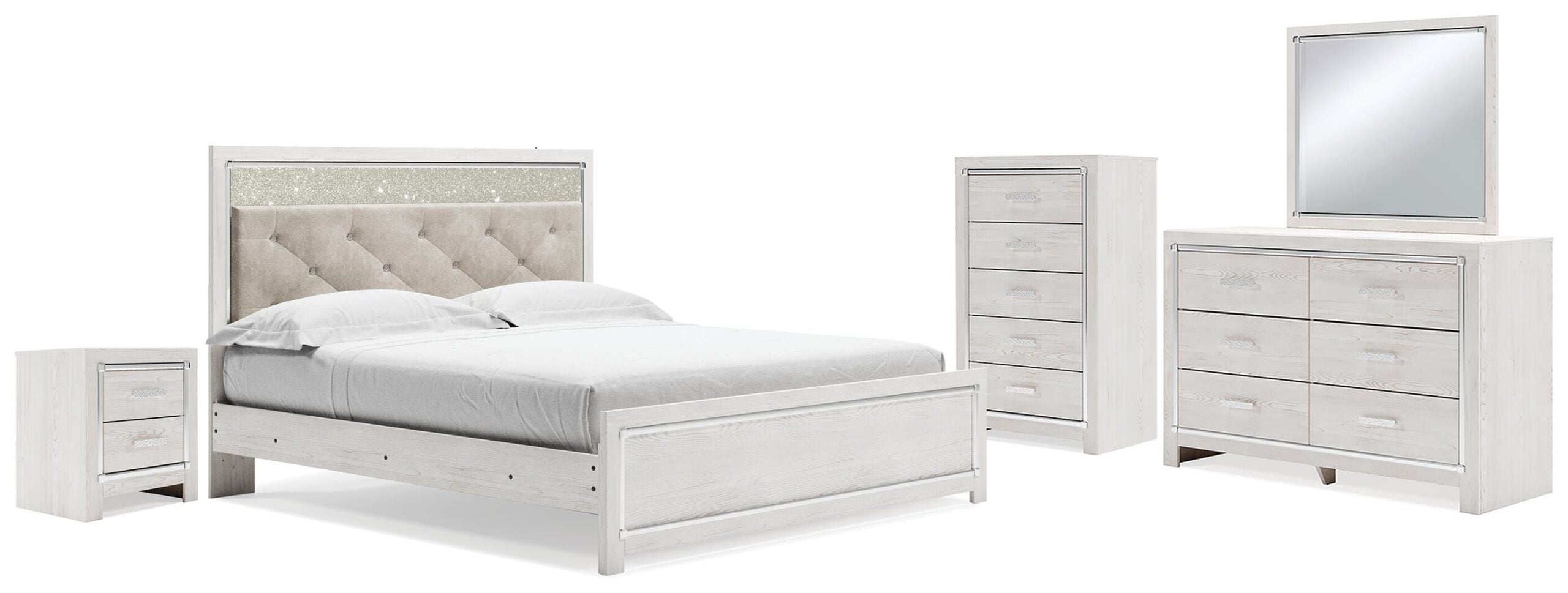42d3c5595c9297e0bf4333d950a316c2 Altyra King Panel Bed, Dresser, Mirror, Chest and Nightstand - Image 1