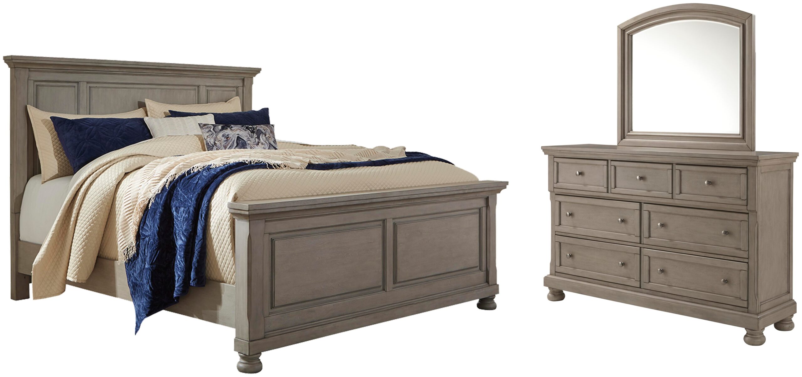 6713c2e11346a1b81a54bd7cd2da64b4 Lettner Queen Panel Bed, Dresser and Mirror - Image 1