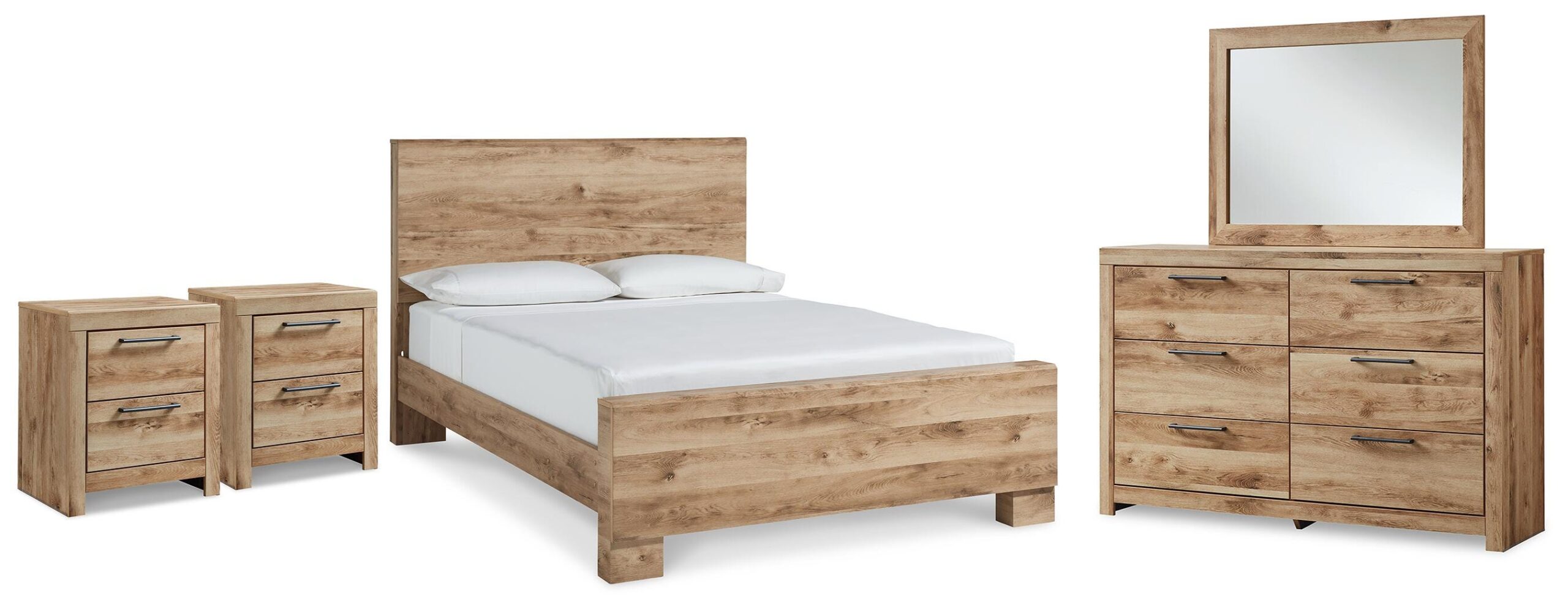 Hyanna Queen Panel Bed with Dresser, Mirror and 1 Nightstand