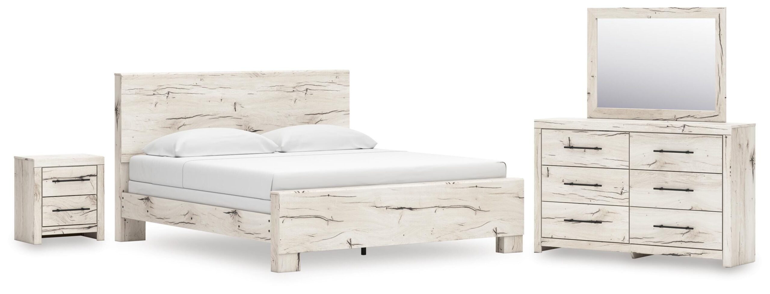 Lawroy King Panel Bed, Dresser, Mirror and Nightstand