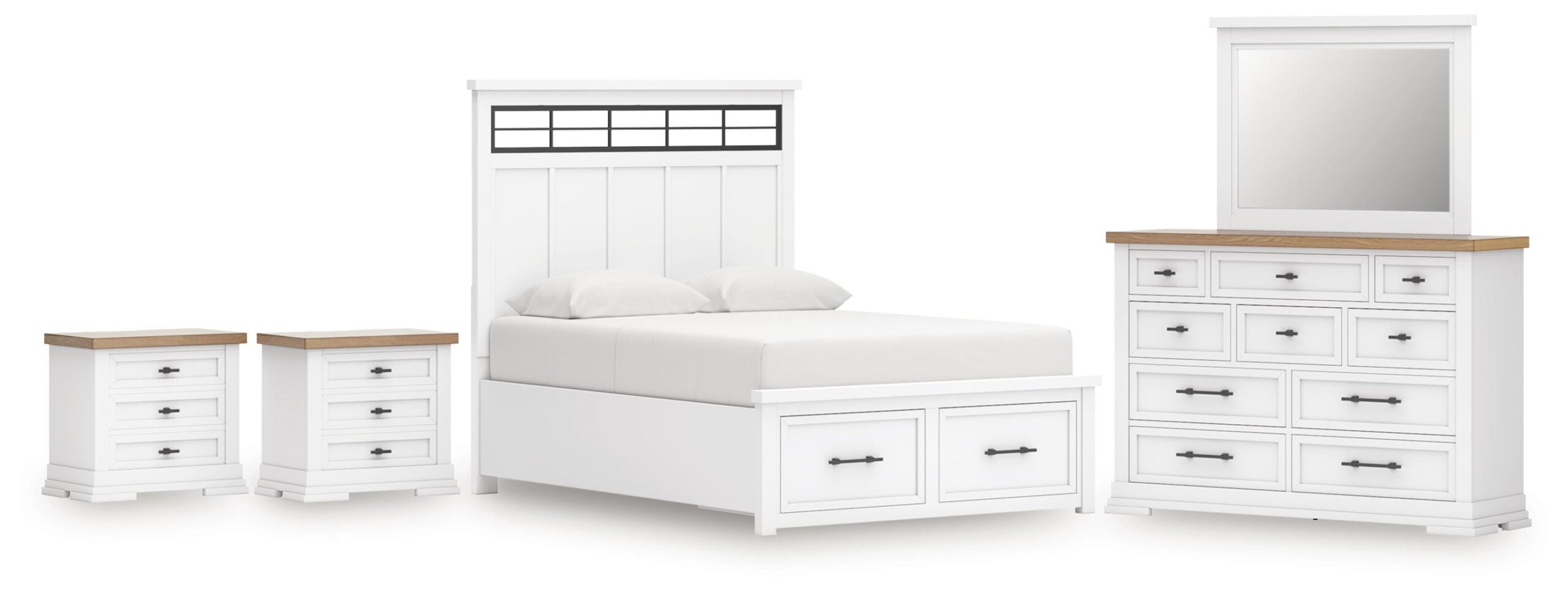 Ashbryn King Panel Bed, Dresser, Mirror and 2 Nightstands