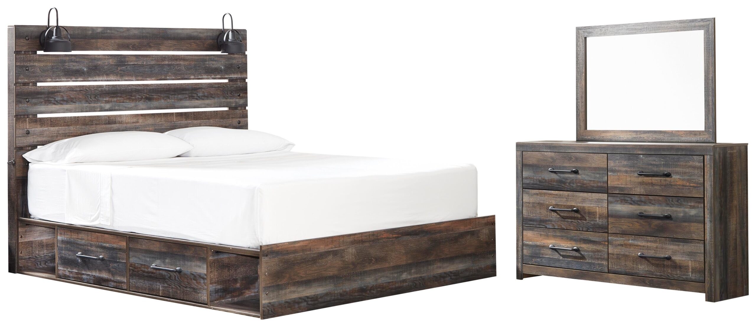 39d41ad559d4d66ff199dffab66aeaef Drystan King Storage Bed, Dresser and Mirror - Image 1