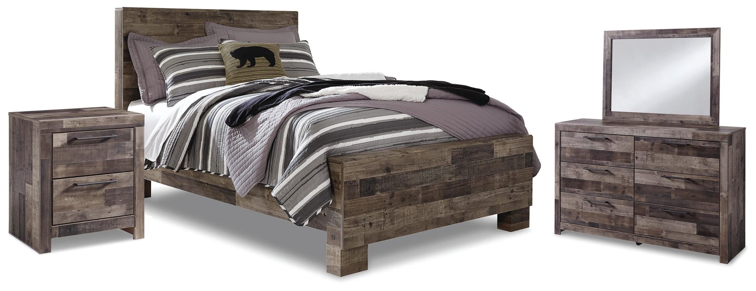 3a61331f235e3f0579fe58239f4fe7e4 Derekson Full Panel Bed, Dresser, Mirror and Nightstand - Image 1