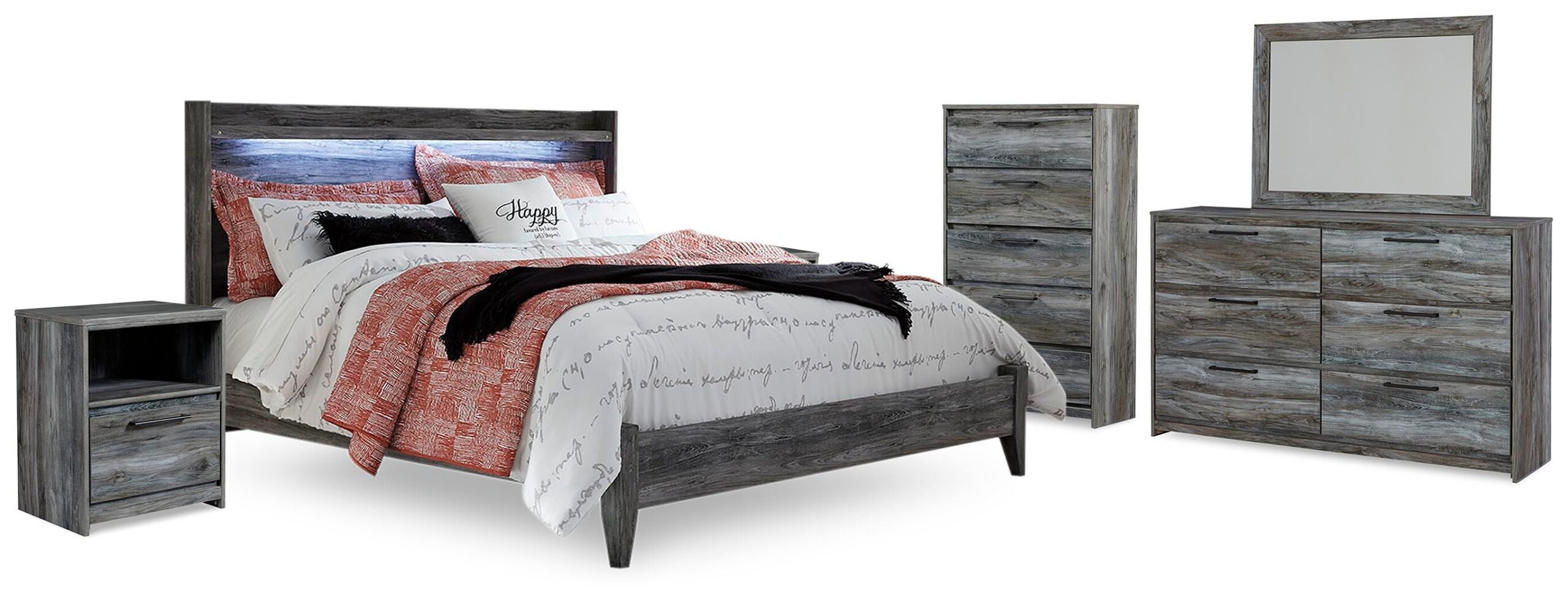 6197f8ed3c460aa5dd7291cec57ffcba Baystorm King Panel Bed, Dresser, Mirror, Chest and 2 Nightstands - Image 1