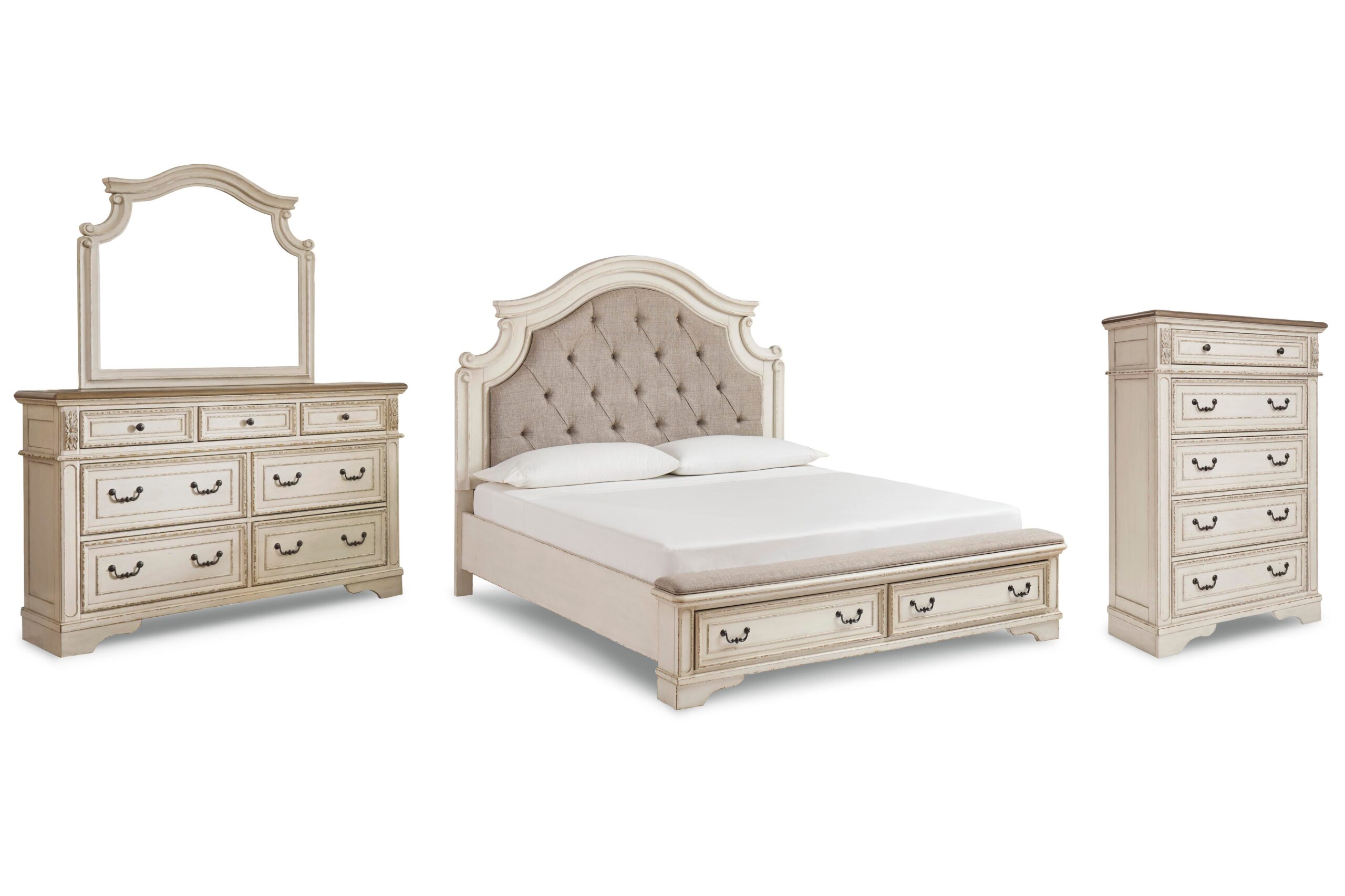 75be72b2e40b915f57764c956d137240 Realyn California King Upholstered Bed, Dresser, Mirror and Chest - Image 1