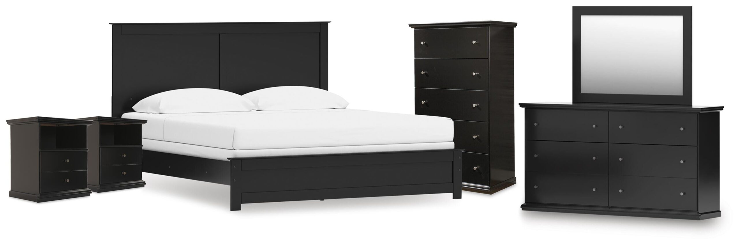 8d937b9a81eaa7d607694a98c3f64fd0 Maribel King Panel Bed, Dresser, Mirror, Chest, and 2 Nightstands - Image 1