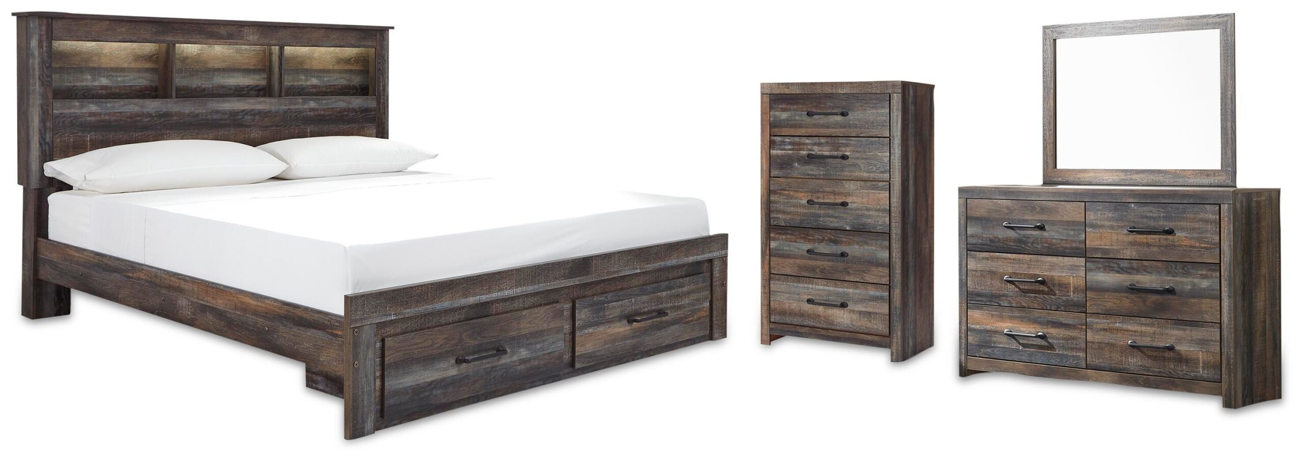 Drystan King Storage Bed, Dresser, Mirror and Chest