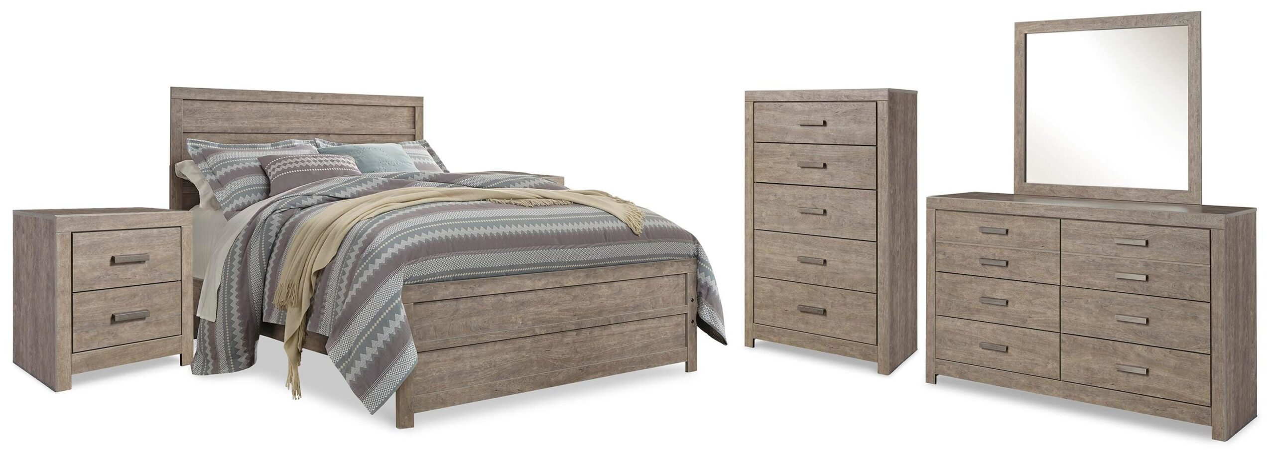 Culverbach Queen Panel Bed, Dresser, Mirror, Chest and 2 Nightstands