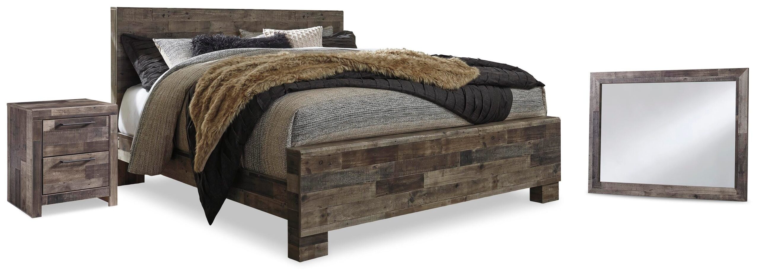 f8cde1ad6d7b4261cc3ff90150cea00b Derekson King Panel Bed, Mirror and Nightstand - Image 1